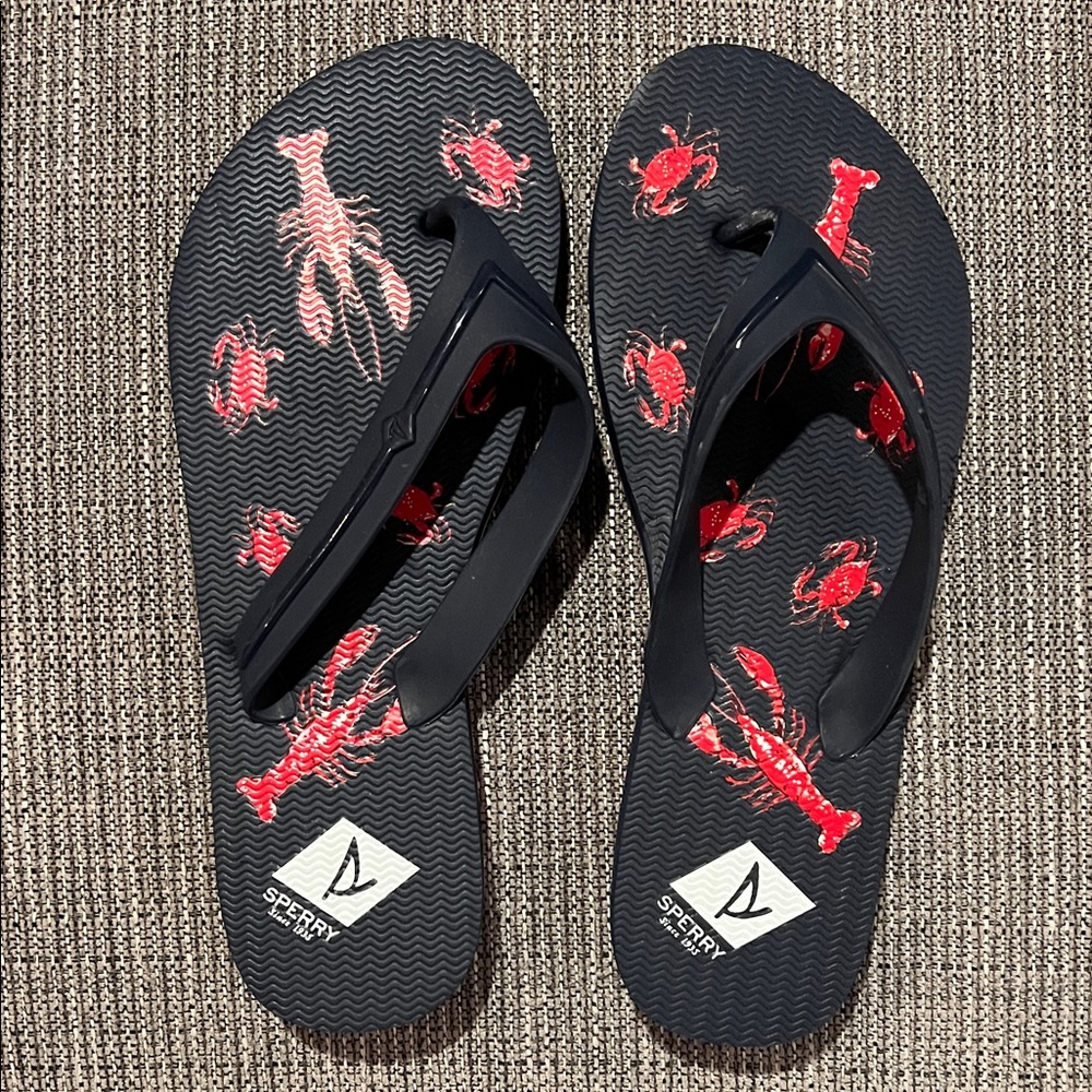 Sperry NWOT Navy and Red Lobster Flip Flops
